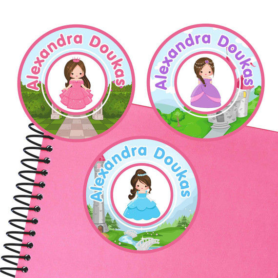 Enchanted Princess large round labels — waterproof name stickers for kids