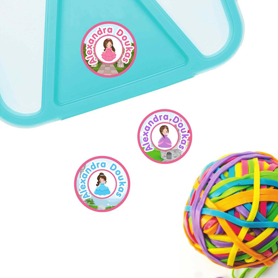 Enchanted Princess small round name labels — waterproof circle stickers for kids