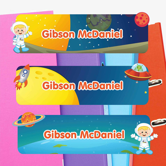 Astronaut Boy or Girl extra large waterproof name labels — name stickers for water bottles and school gear