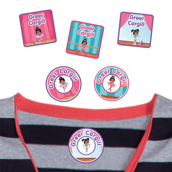 Ballet peel and stick clothing labels for kids — clothing stickers made to order