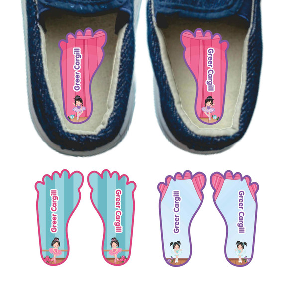 Ballet foot labels for shoes — left and right foot-shaped shoe stickers