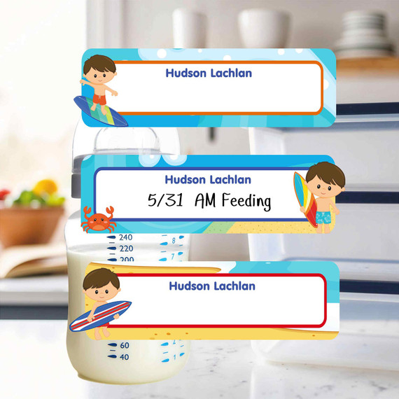 Beach (Boy/Girl) small rectangle write-on labels — reusable waterproof