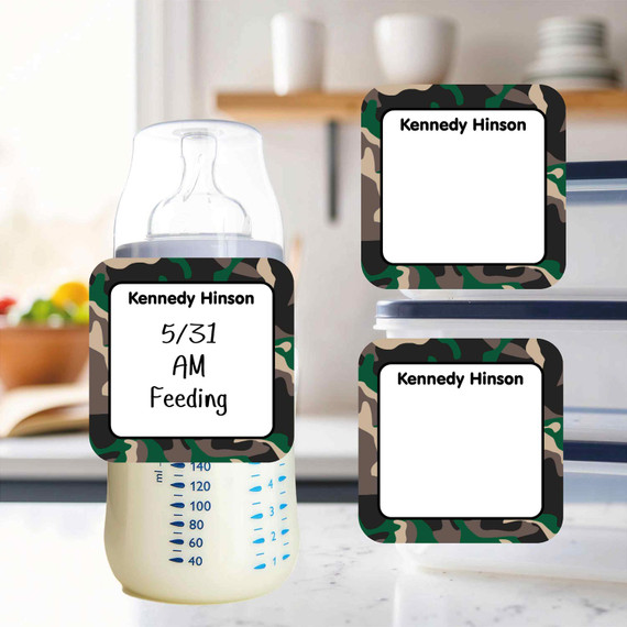 Camo small square write-on labels — reusable waterproof daycare
