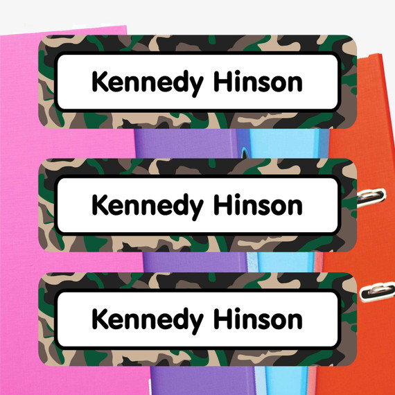 Camo extra large waterproof name labels — name stickers for water bottles and school gear
