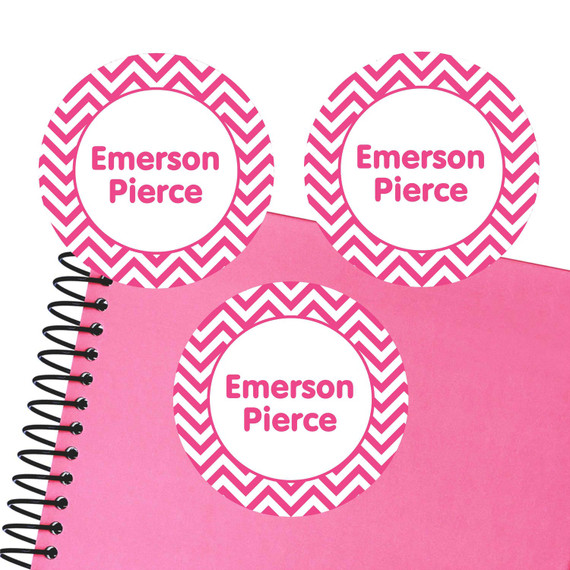 Chevron large round labels — waterproof name stickers for kids