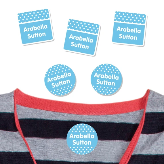 Dots peel and stick clothing labels for kids — clothing stickers made to order