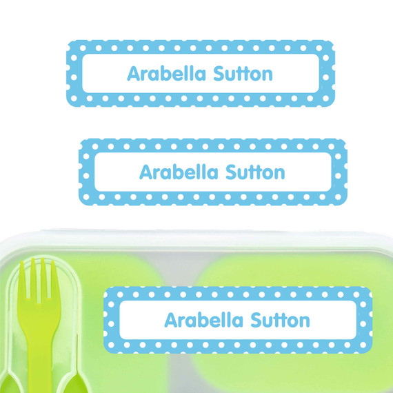 Dots large rectangle name labels — waterproof sticker labels for school supplies and water bottles