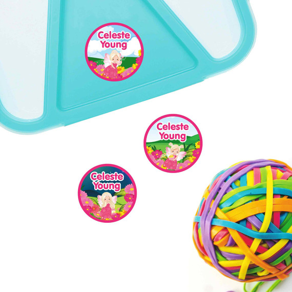 Personalized round labels for kids' gear