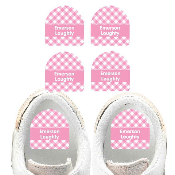 Gingham shoe name labels — personalized waterproof labels for shoes