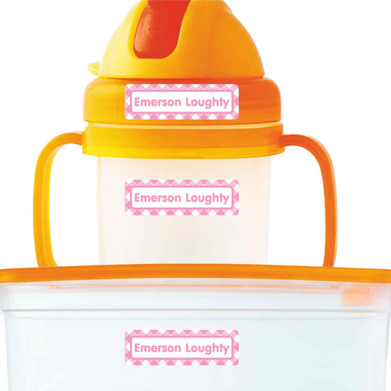 Gingham extra small waterproof name stickers — mini sticker labels for small items and gear