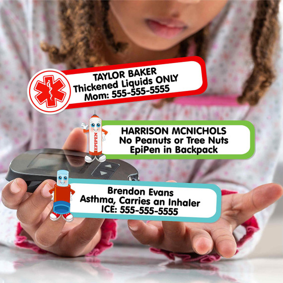 medical alert label — waterproof dishwasher safe for kids