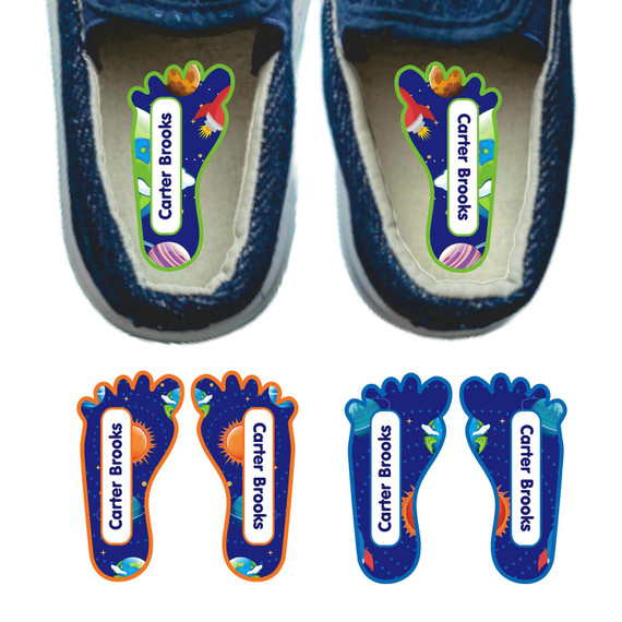Planets left and right foot-shaped labels for kids shoes