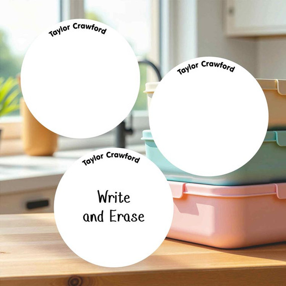 Durable large round write-on labels simple white design personalized name tags