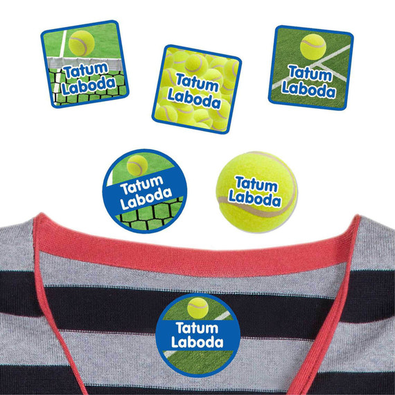 Tennis peel and stick clothing labels for kids — clothing stickers made to order