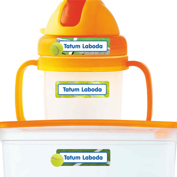 Tennis extra small waterproof name stickers — mini sticker labels for small items and gear