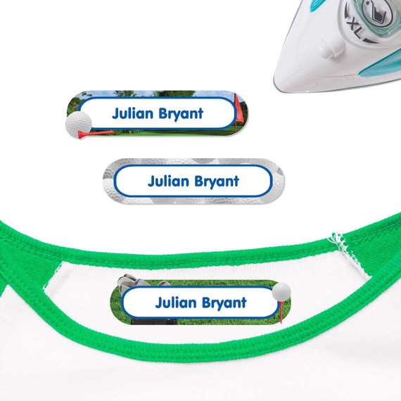 Golf iron on nametags for clothes — personalized iron-on clothing labels for kids