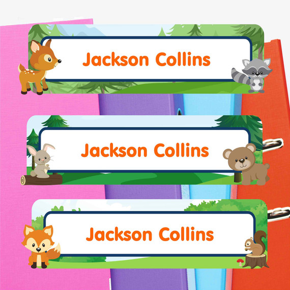 Forest Friends extra large waterproof name labels — name stickers for water bottles and school gear