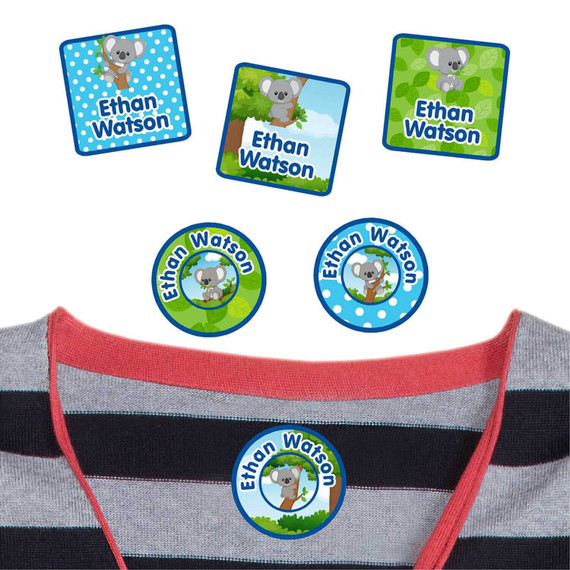 Koalas peel and stick clothing labels for kids — clothing stickers made to order
