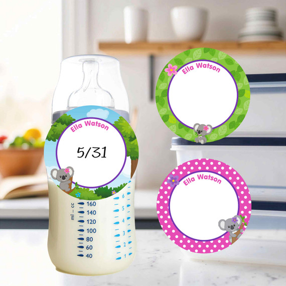 Dishwasher-safe small round write-on labels koala bears waterproof kids name stickers