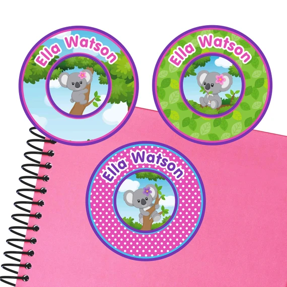 Koalas large round labels — waterproof name stickers for kids