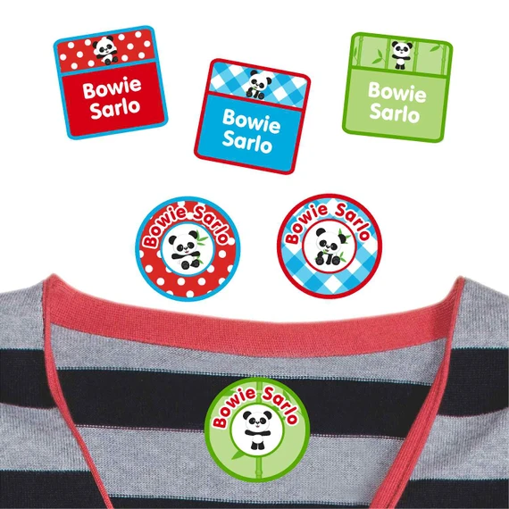 Pandas peel and stick clothing labels for kids — clothing stickers made to order