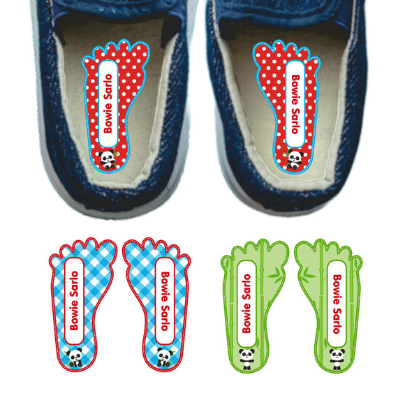 Pandas left right foot-shaped shoe labels for children Pandas left right foot-shaped shoe labels for children