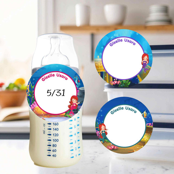 Mermaids small round write-on labels — reusable waterproof daycare