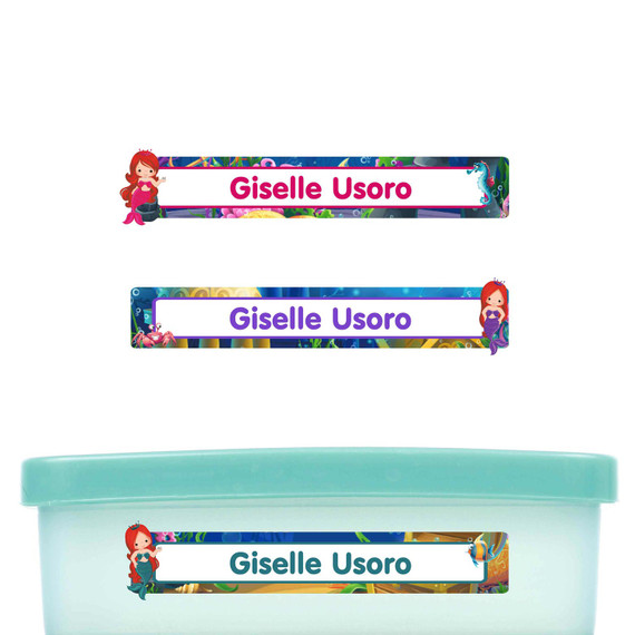 Mermaids slim name stickers — waterproof stickers for water bottles and small containers