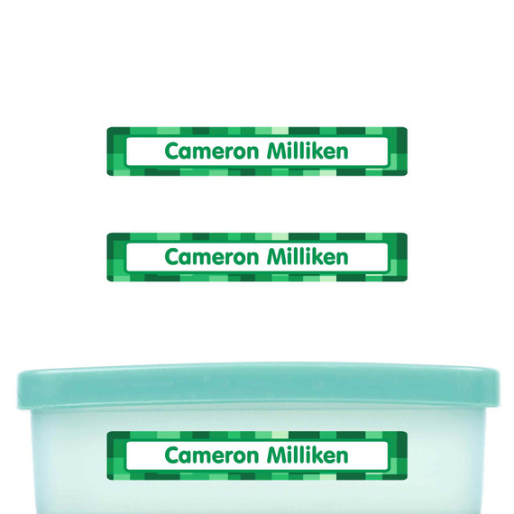 Pixel Craft slim name stickers — waterproof stickers for water bottles and small containers
