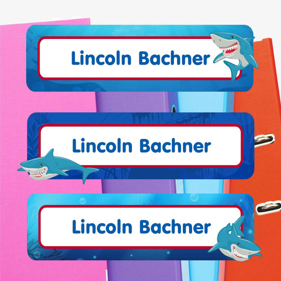 Mighty Sharks extra large waterproof name labels — name stickers for water bottles and school gear
