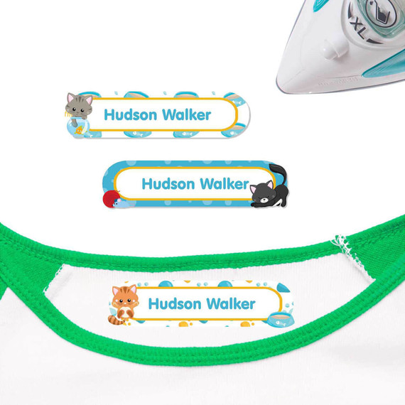 Stay-put Kittens iron on labels. These personalized tags won't peel in the wash.