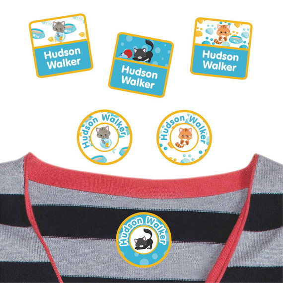 Kittens peel and stick clothing labels for kids — clothing stickers made to order