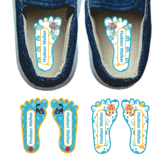 Kittens left right foot-shaped shoe labels for children Kittens left right foot-shaped shoe labels for children