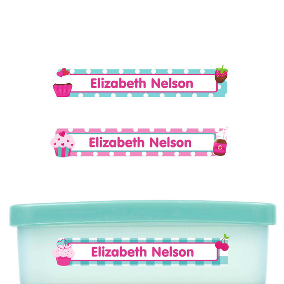 Cupcakes slim name stickers — waterproof stickers for water bottles and small containers