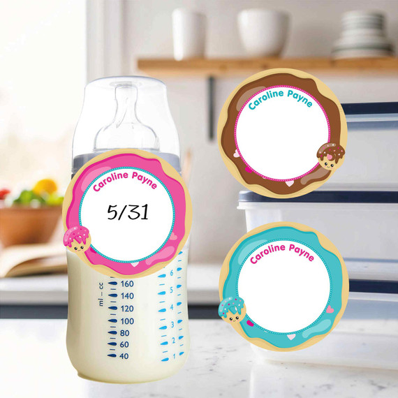 Donuts small round write-on labels — reusable waterproof daycare