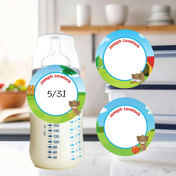 Playful Puppies small round write-on labels — reusable waterproof daycare