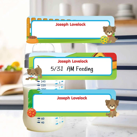 Playful Puppies small rectangle write-on labels — reusable waterproof