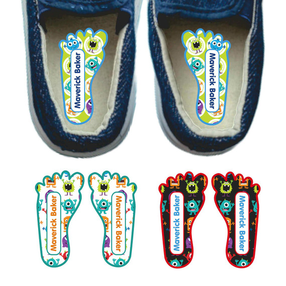 Monster Mayhem left and right foot-shaped labels for kids shoes Monster Mayhem left and right foot-shaped labels for kids shoes