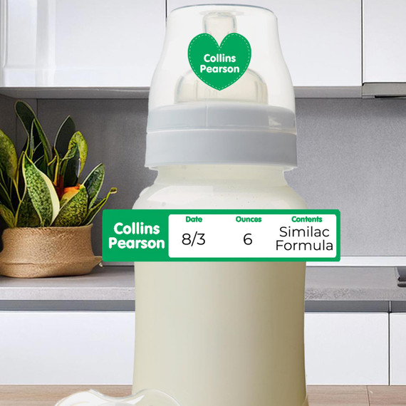 Write-on baby bottle labels for standard daycare bottles — waterproof name labels