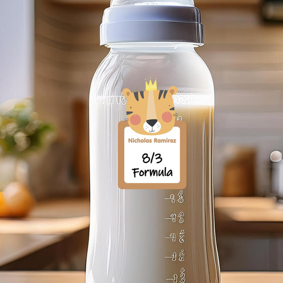 Large animal character waterproof baby bottle labels for daycare — personalized name labels