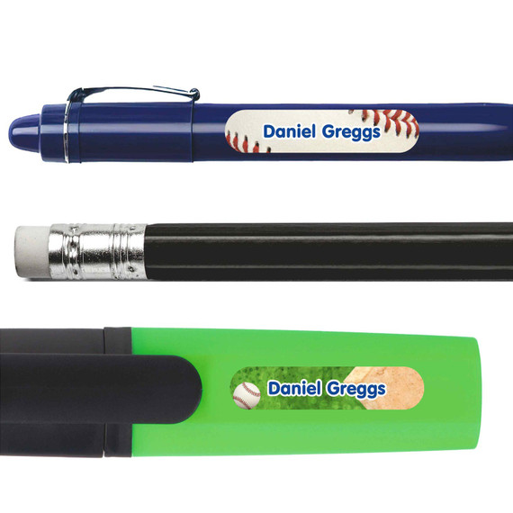 Baseball pencil labels — personalized name stickers for school supplies
