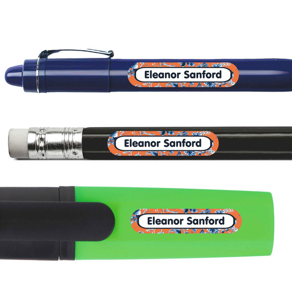 Chinoiserie pencil labels — personalized name stickers for school supplies