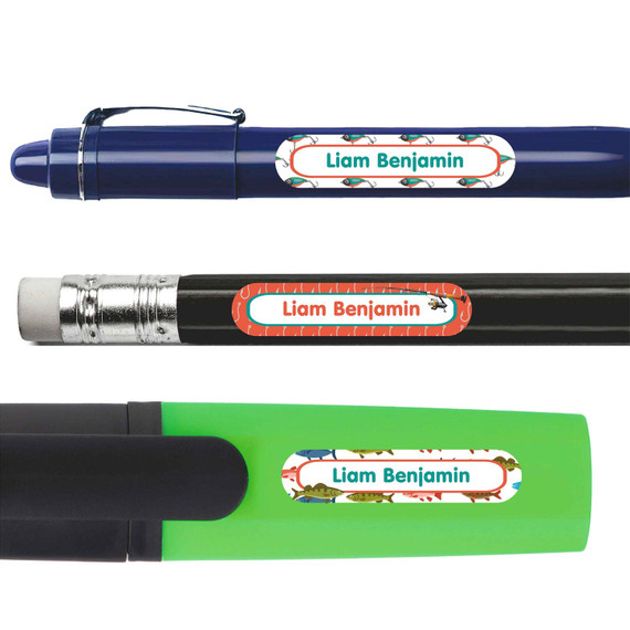 Fishing pencil labels — personalized name stickers for school supplies