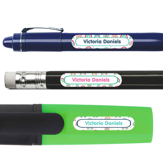 Colorful Rainbows Personalized Pencil Labels pencil labels — personalized name stickers for school supplies