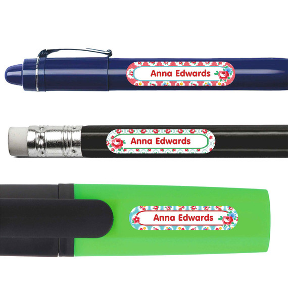Garden Roses Personalized Pencil Labels pencil labels — personalized name stickers for school supplies