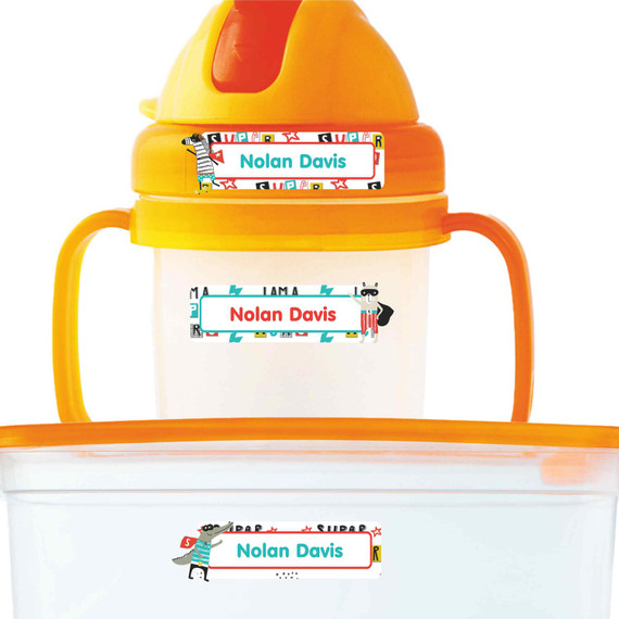 Animal Superheroes extra small waterproof name stickers — mini sticker labels for small items and gear