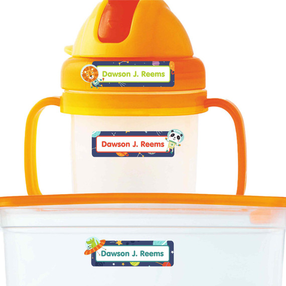 Animals in Space extra small waterproof name stickers — mini sticker labels for small items and gear