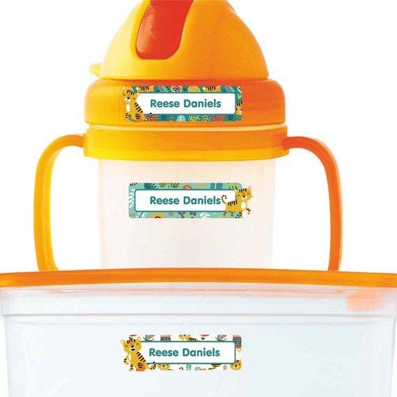 Tiny Tigers extra small waterproof name stickers — mini sticker labels for small items and gear