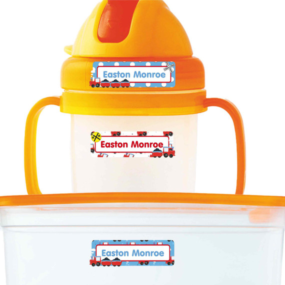 Train Chug Chug extra small waterproof name stickers — mini sticker labels for small items and gear