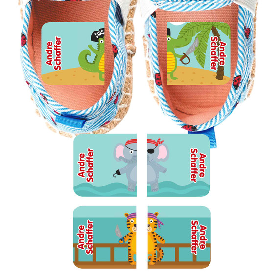 Pirate Animals MatchUp teaching shoe stickers — left and right shoe labels for toddlers
